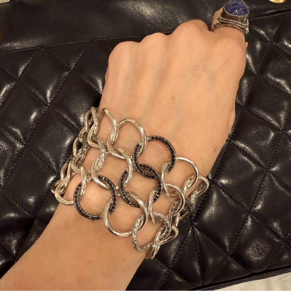 John Hardy classic Multi-Link Sterling Silver & Black Diamond Toggle Bracelet